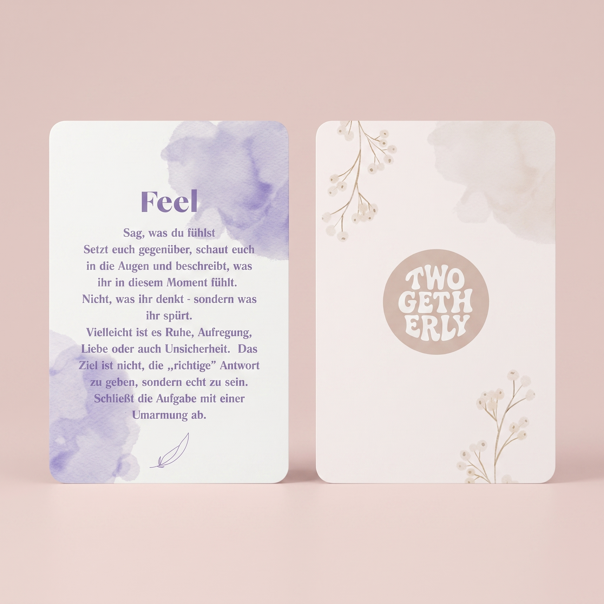 Date Card aus der Kategorie Feel, Vorderseite mit Aufgabe und Rückseite mit Twogetherly-Logo